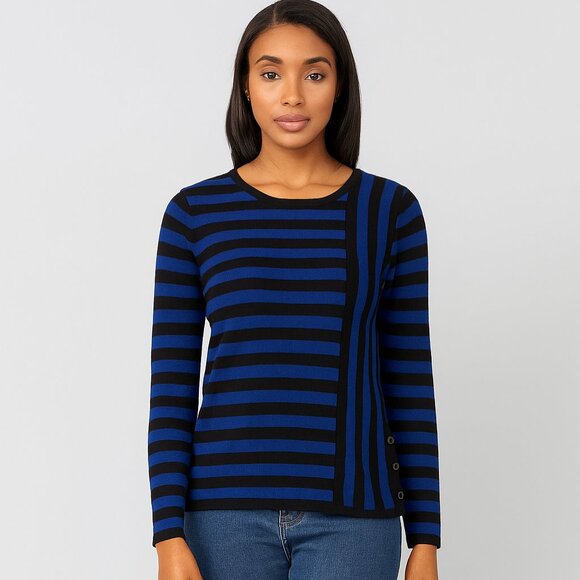 *89th Madison Black & Blue Striped Long Sleeve - Picture 1 of 5